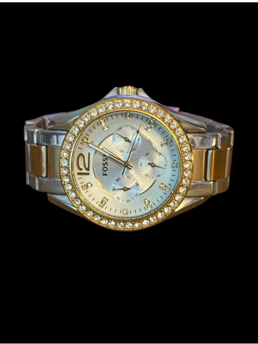 Fossil Riley Multifunction two tone stainless steel bling watch